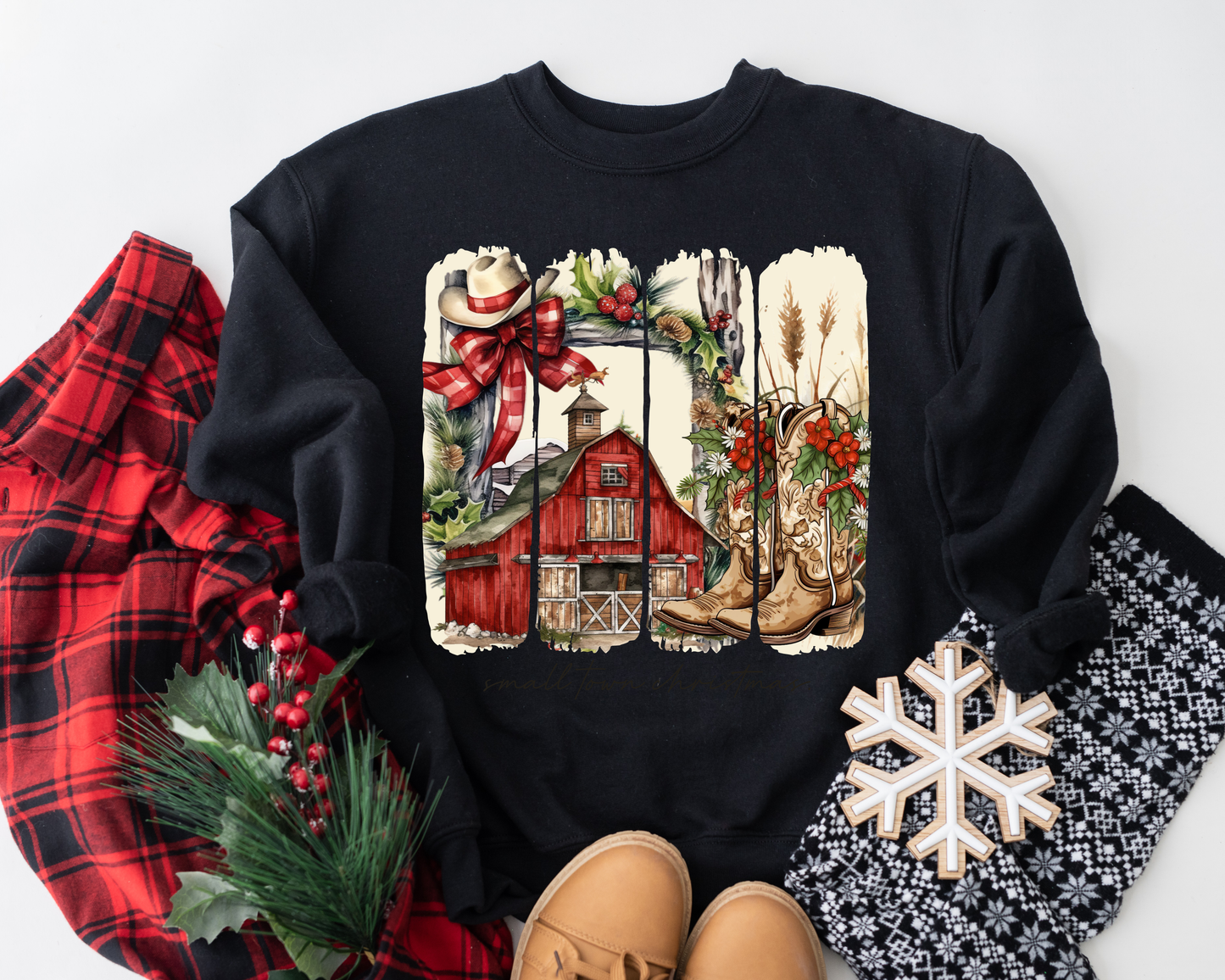 Country Barn and Boots Black Sweatshirt