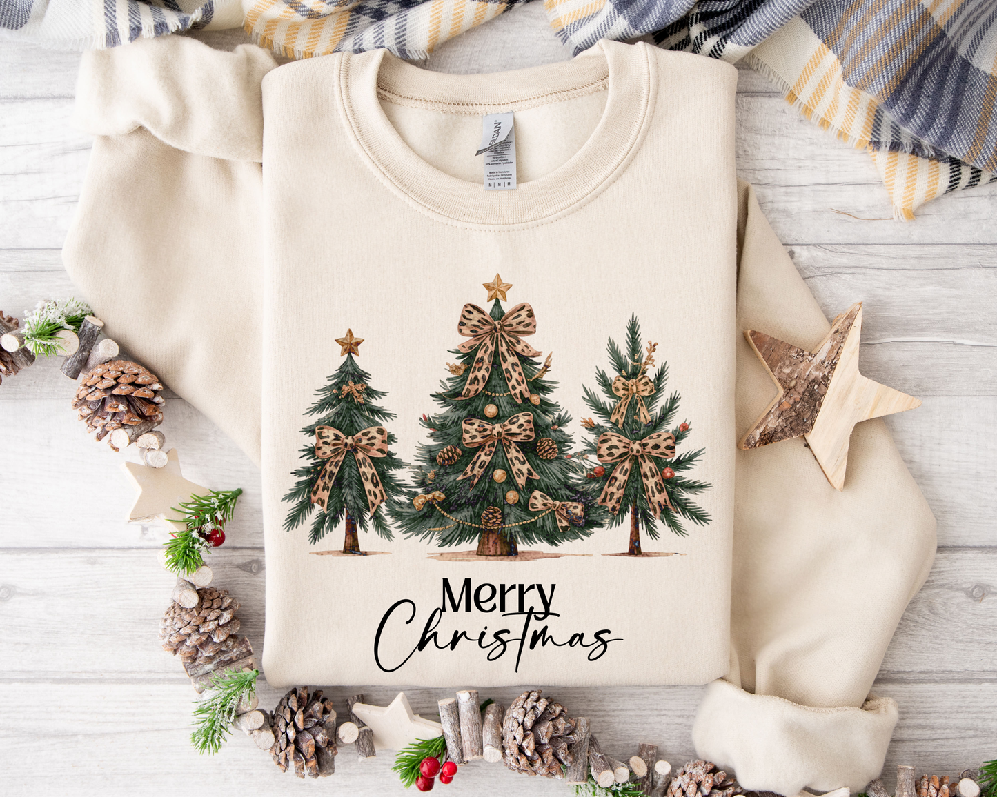 Leopard Decorated Trees Black Merry Christmas Sand Sweatshirt