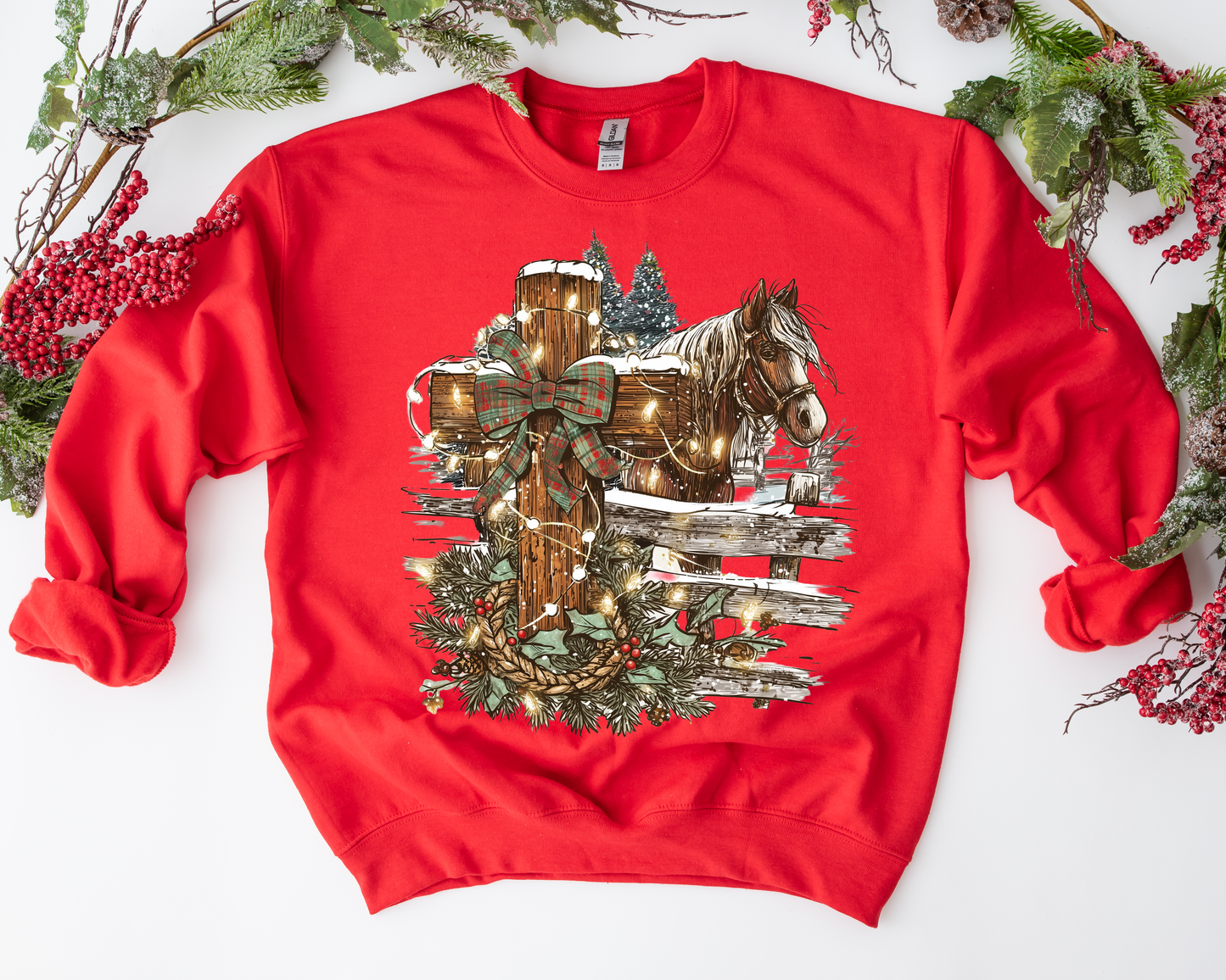 Western Horse and Cross Red Sweatshirt