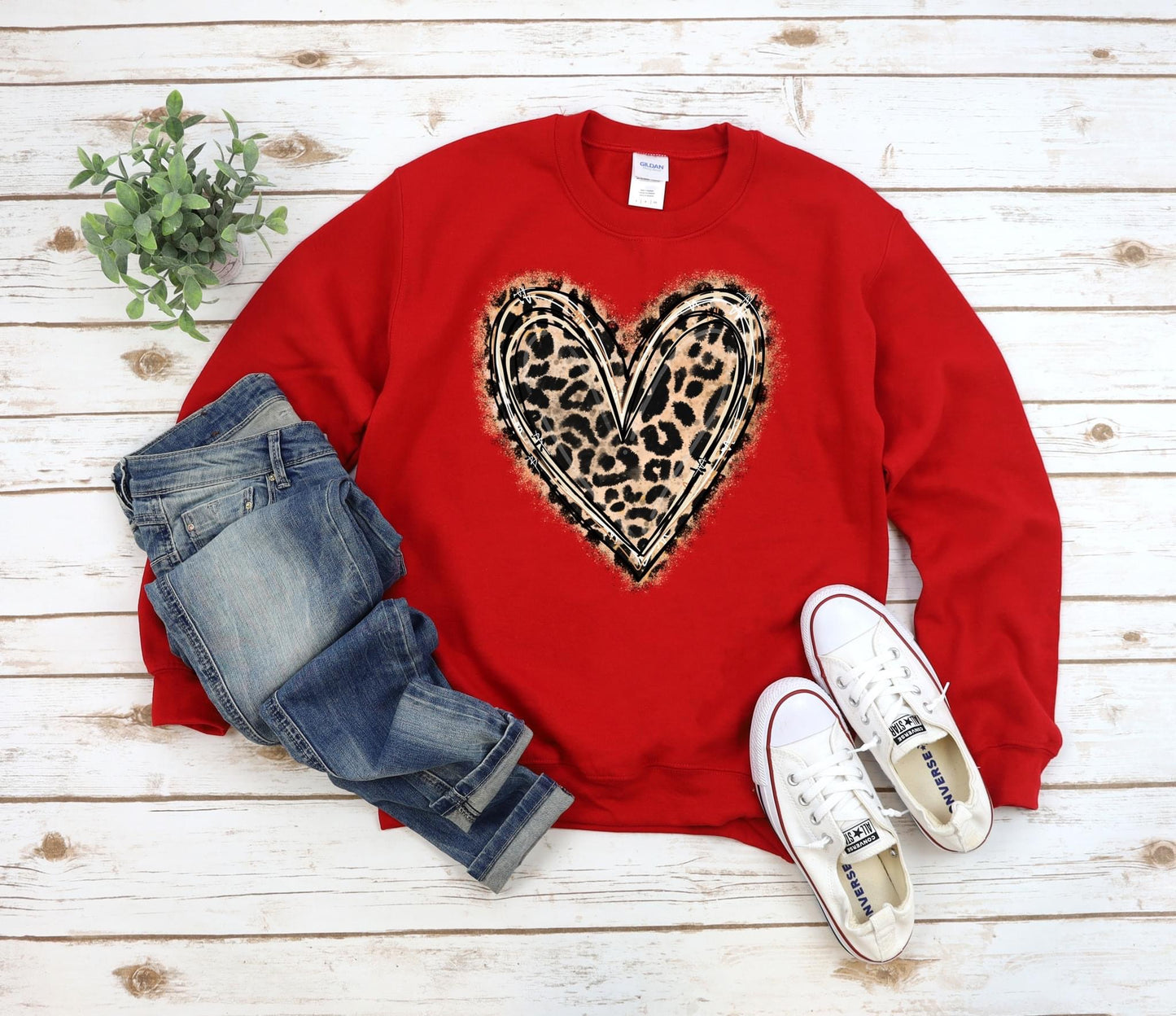 Leopard Heart Red Sweatshirt