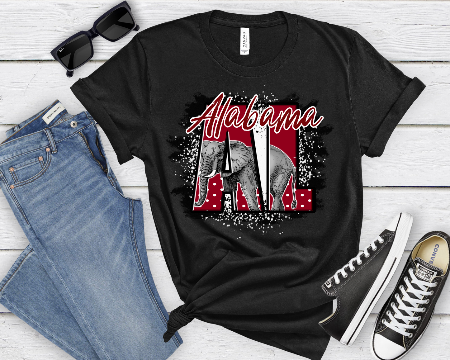 AL Alabama with elephant mascot black tee