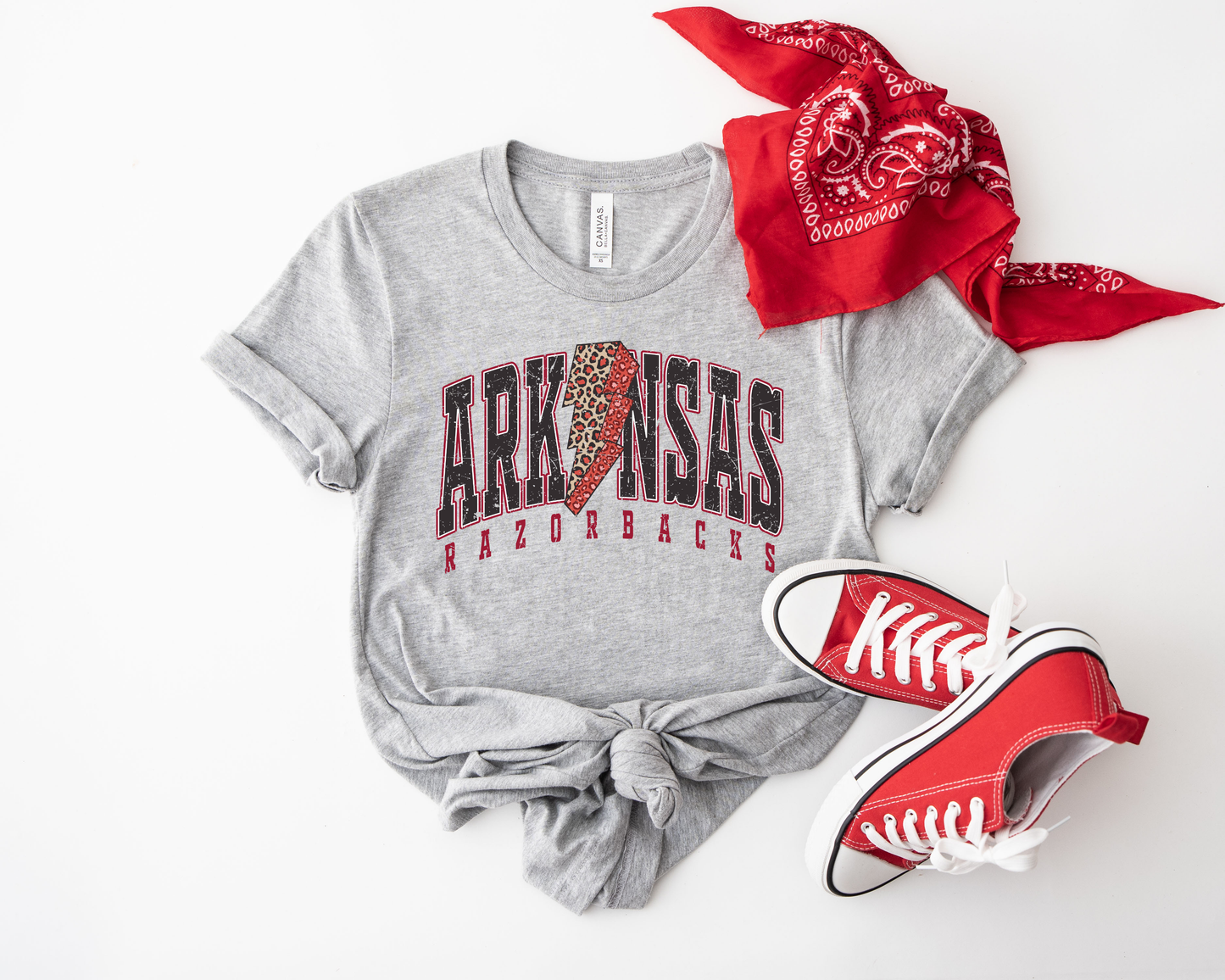 Arkansas Razorback Leopard Lightning Bolt Athletic Gray Tee