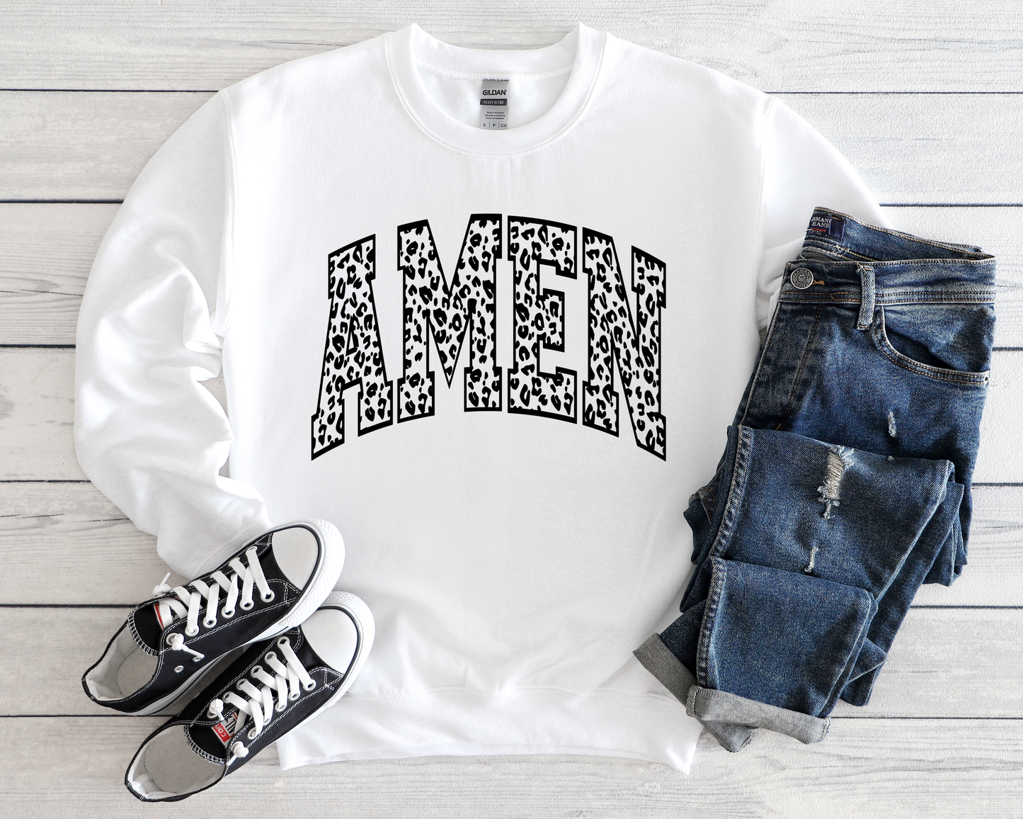 Leopard Amen White Sweatshirt