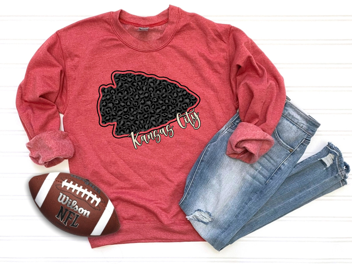 Black & Gray Leopard Arrowhead Kansas City Heather Red Sweatshirt