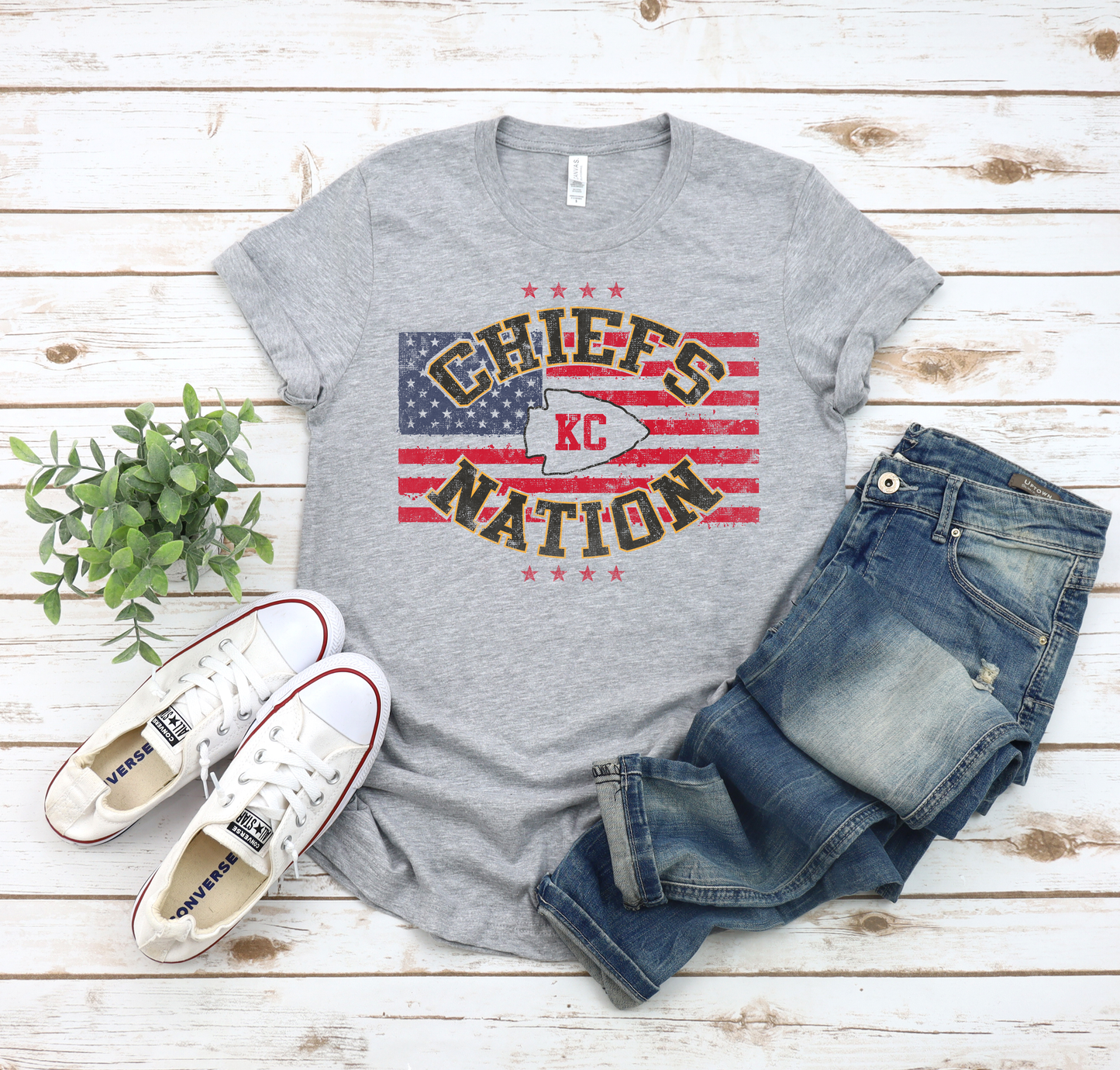 C H I E F S Nation American Flag Sports Gray Tee