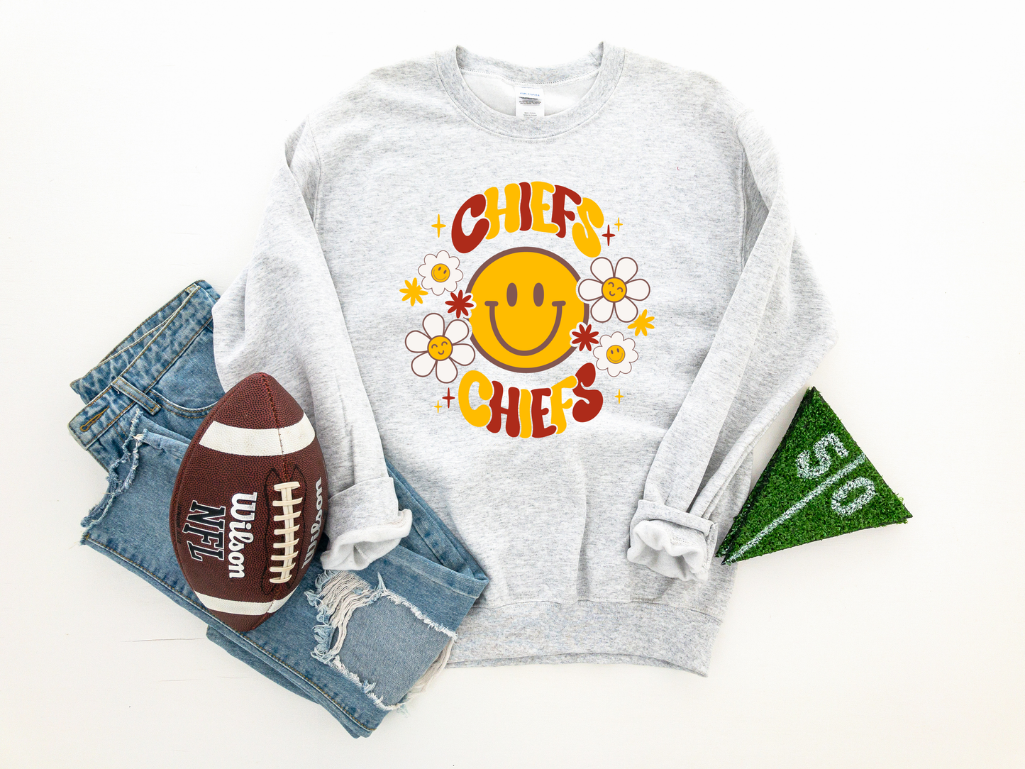 Groovy Chiefs Smiley Face Ash Sweatshirt