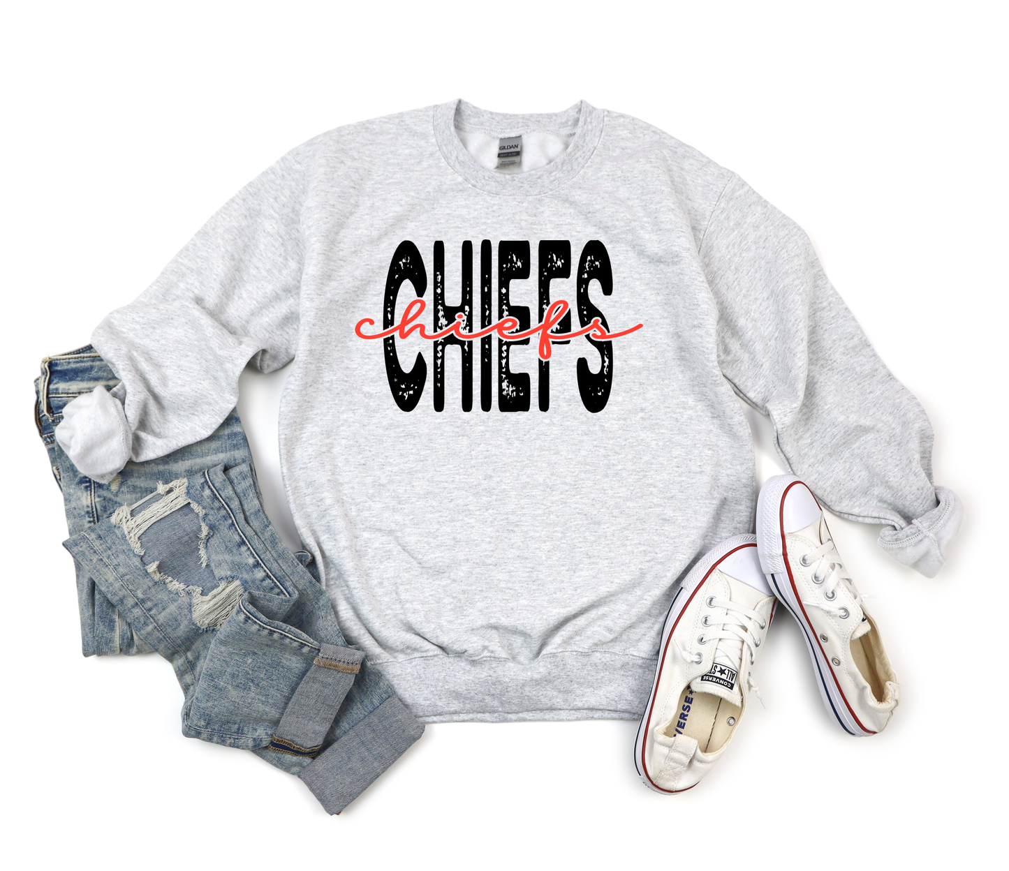 ***HALFTIME HAUL*** Distressed Black and Red Chiefs Ash Sweatshirt