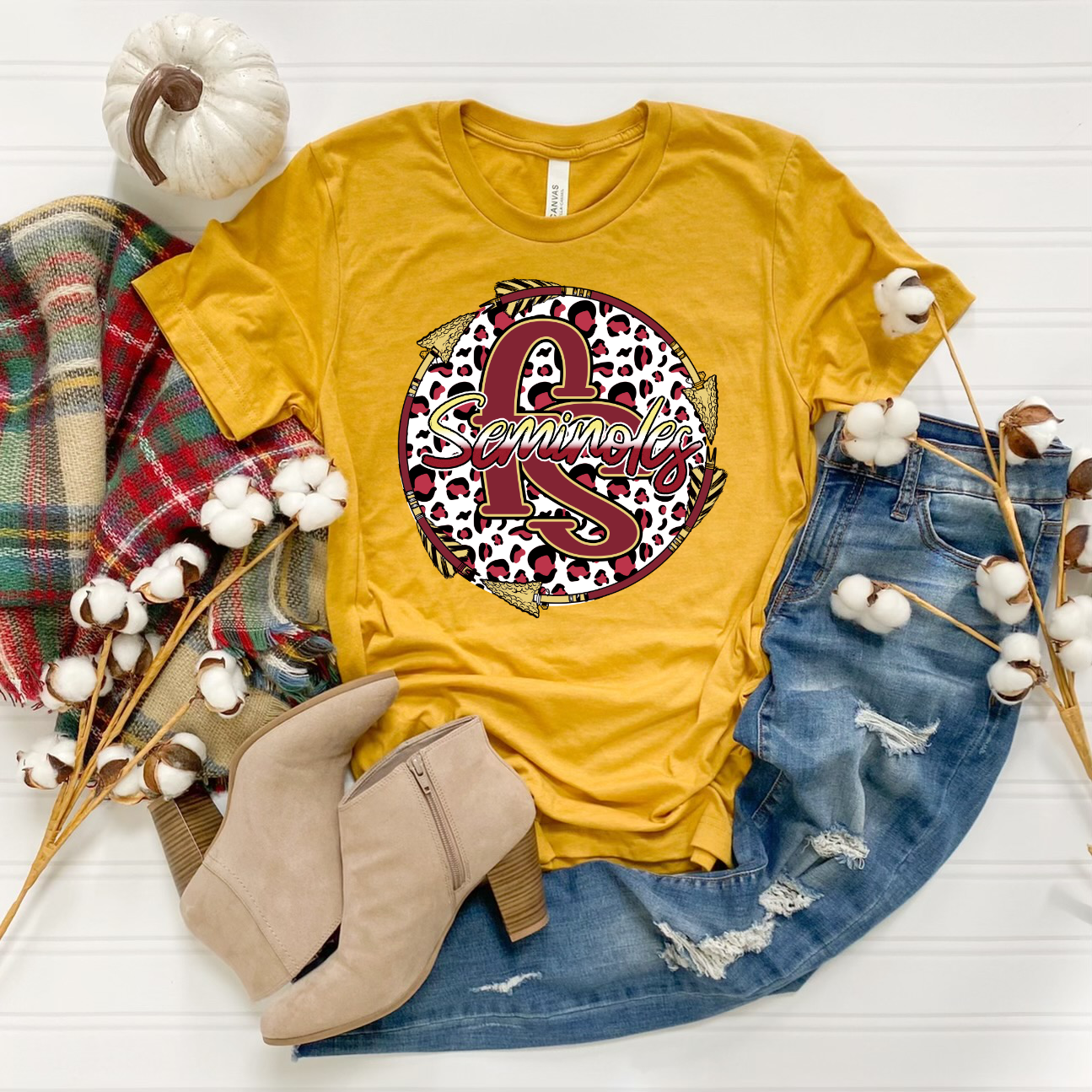 Florida State Seminoles Leopard Circle Mustard Tee