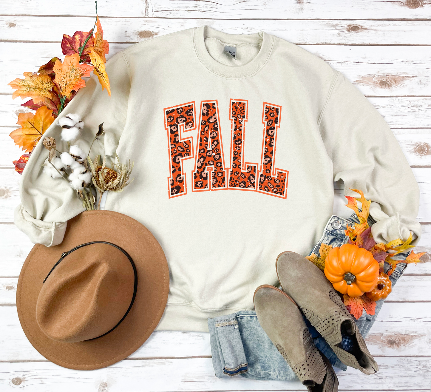 Orange Leopard Varsity Fall Sand Sweatshirt