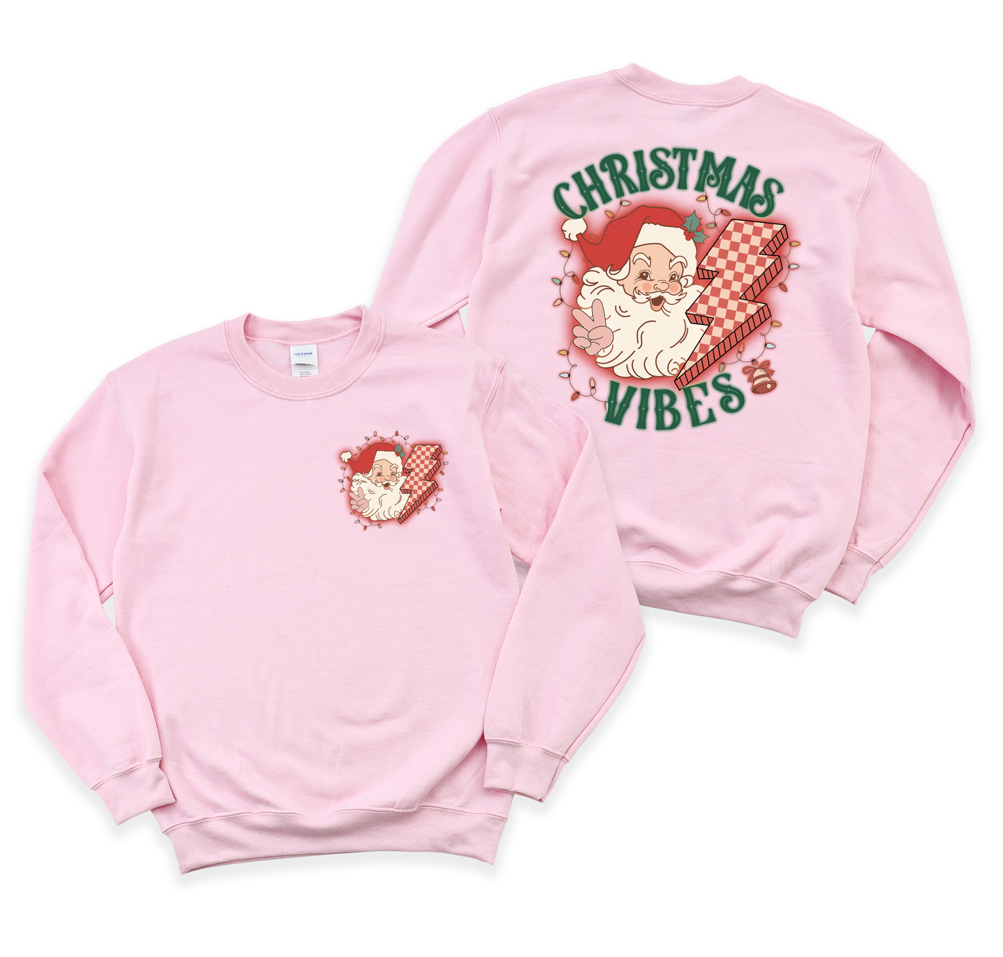 Front And Back Christmas Vibes Light Pink Sweatshirt