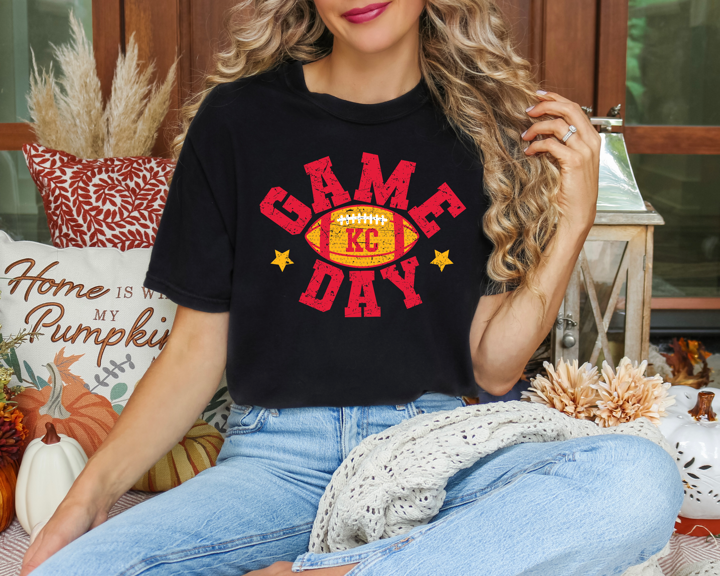 Game Day KC Distressed Black Tee
