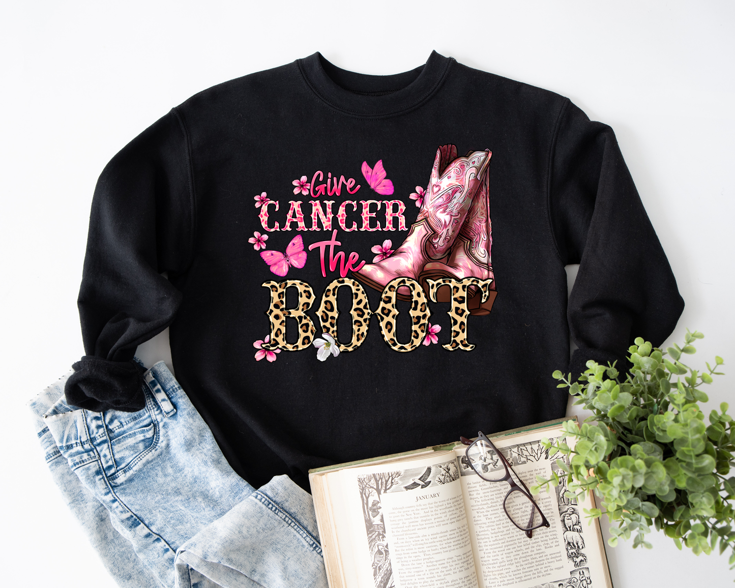 Give Cancer The Boot Black Sweatshirt