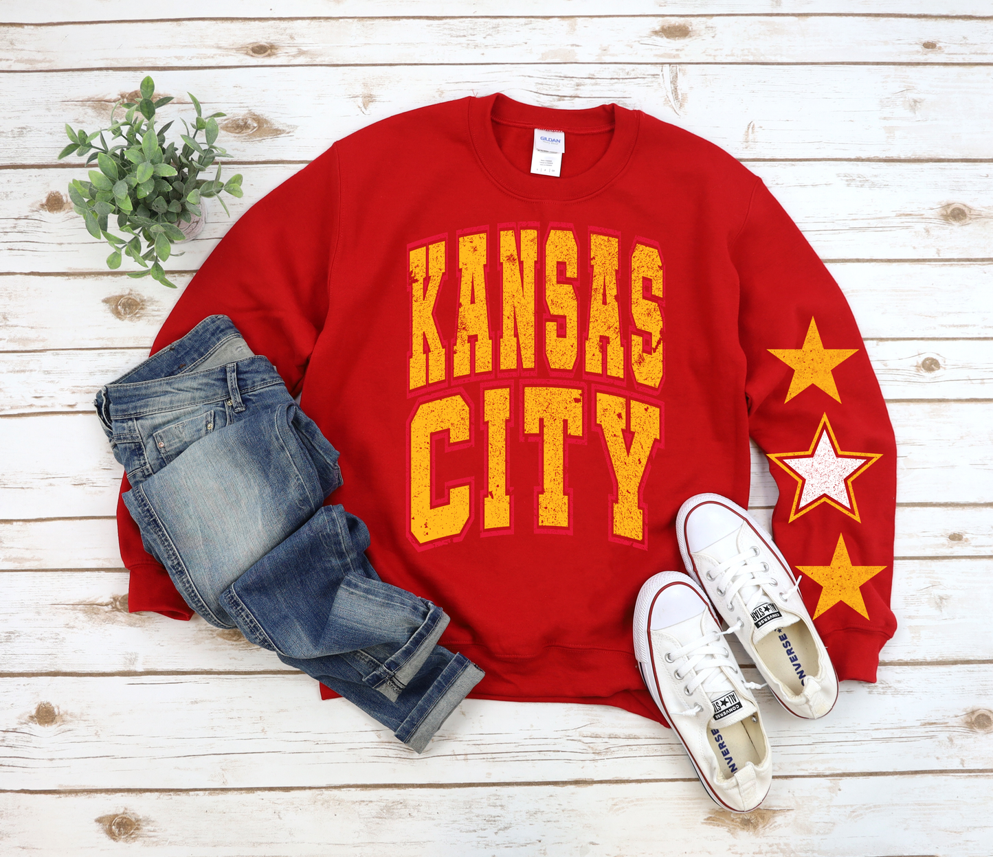 Gold Kansas City Star Sleeve Red Sweatshirt