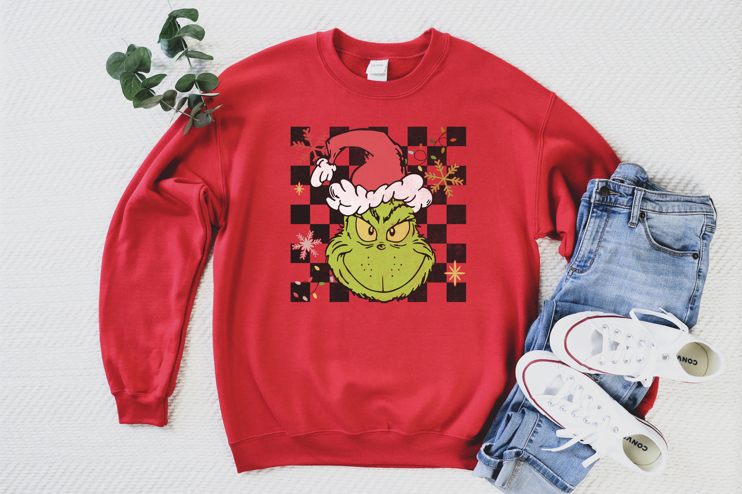 Grinch Face Checkered Red Sweatshirt