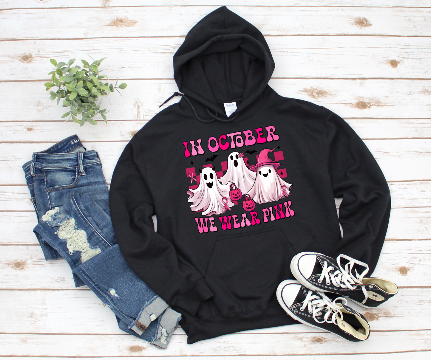 In October We Wear Pink Ghosts Black Hoodie