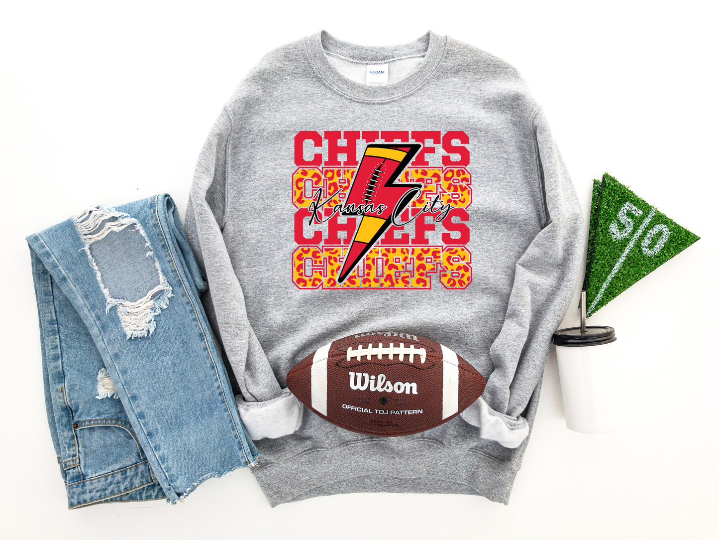 Chiefs Repeat Leopard Lightening Bolt Ash Sweatshirt