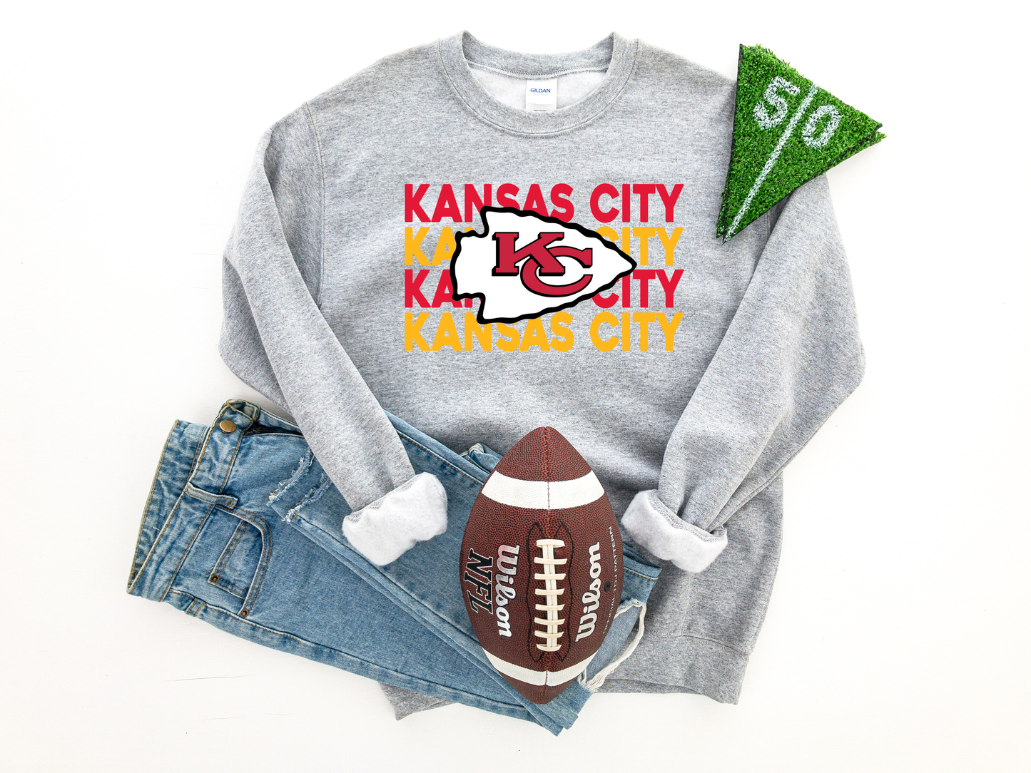 Kansas City Red & Gold Repeat Arrowhead Ash Sweatshirt