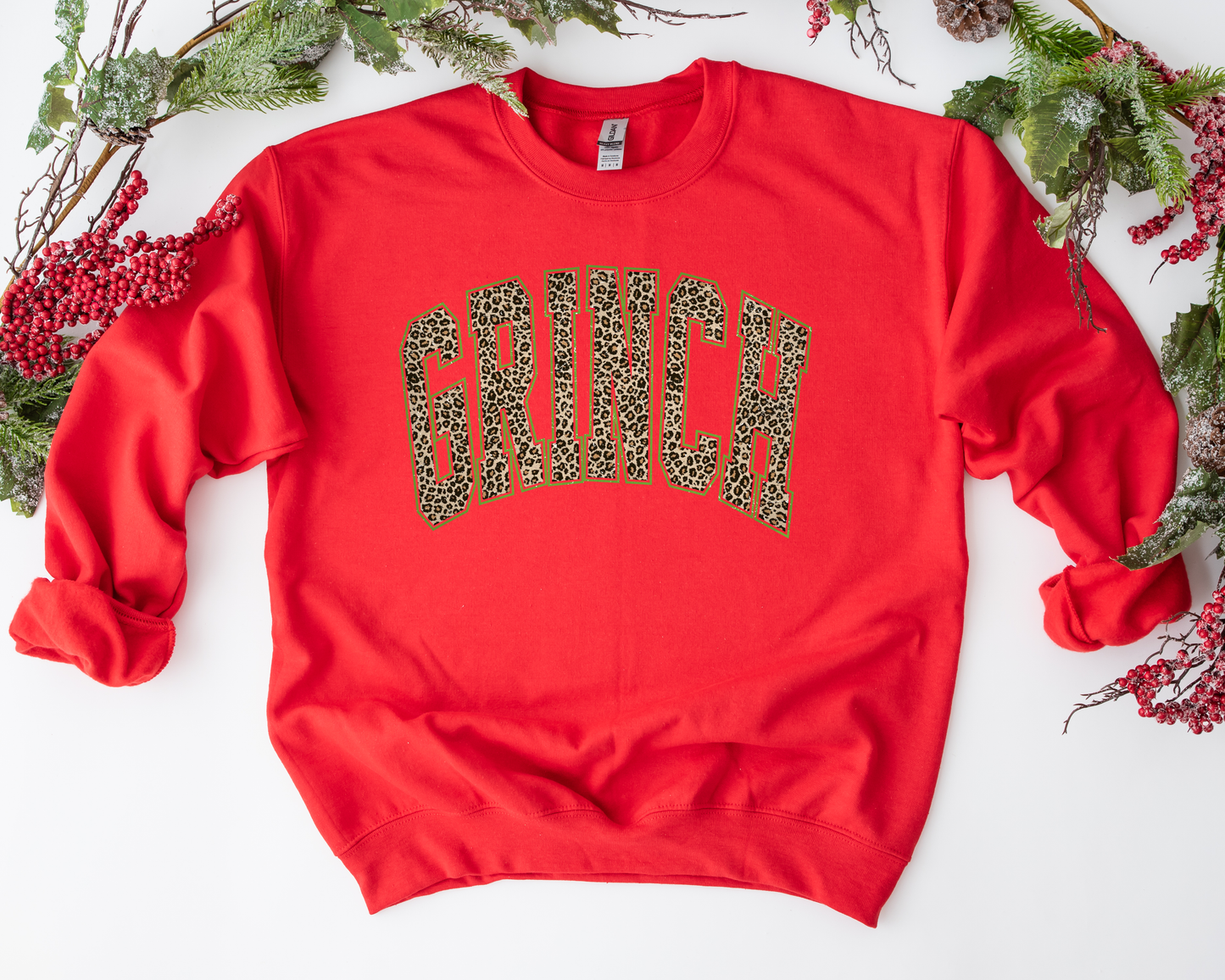 Leopard Grinch Green Outline Red Sweatshirt