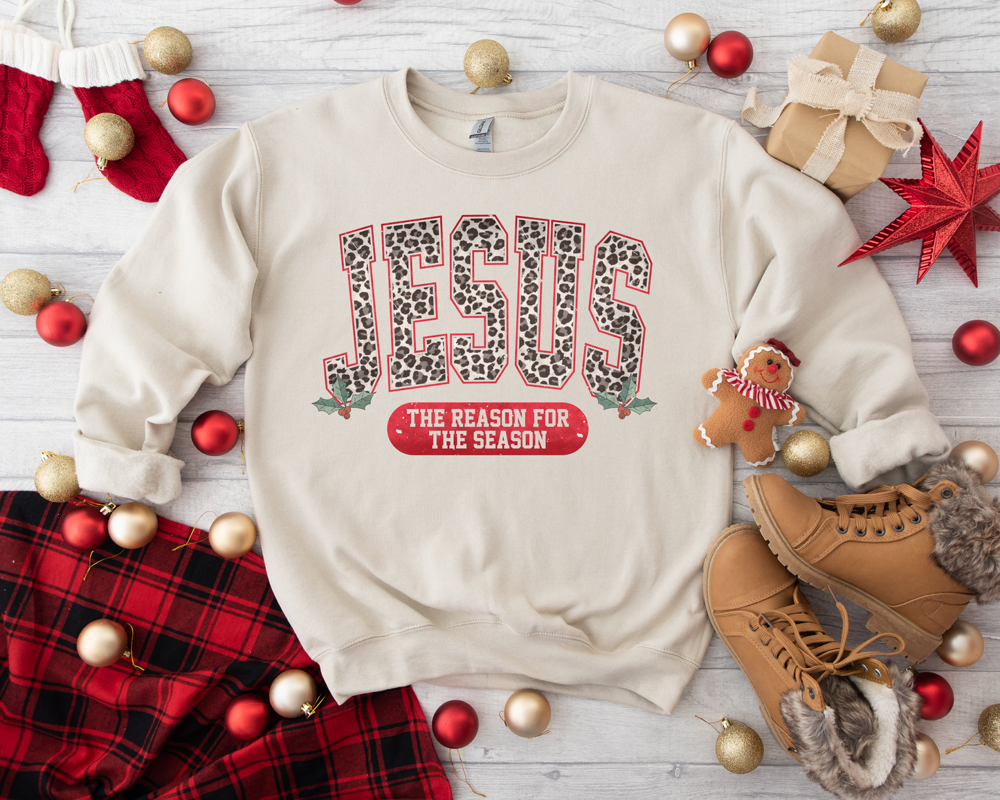 Leopard Jesus Is The Reason Sand Sweatshirt
