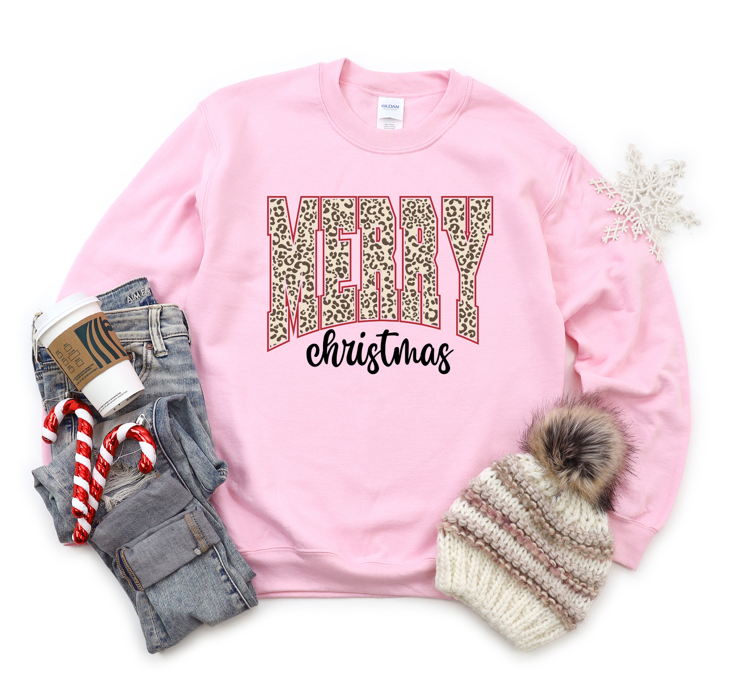 Leopard Merry Christmas Pink Sweatshirt