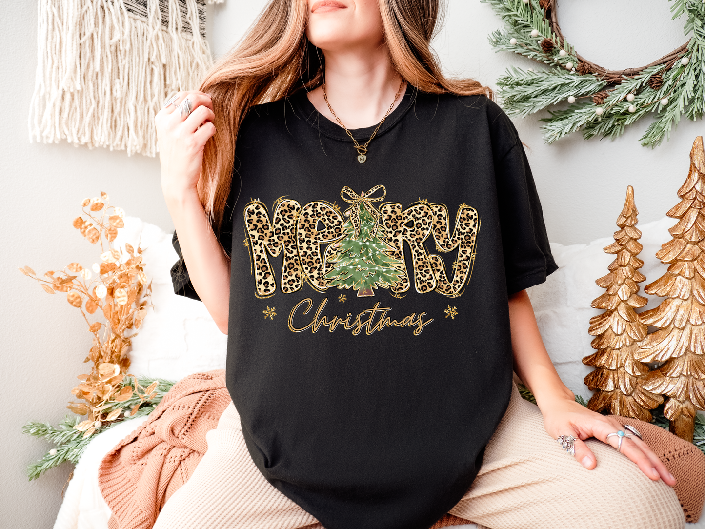 Leopard Merry Christmas Black CC Tee