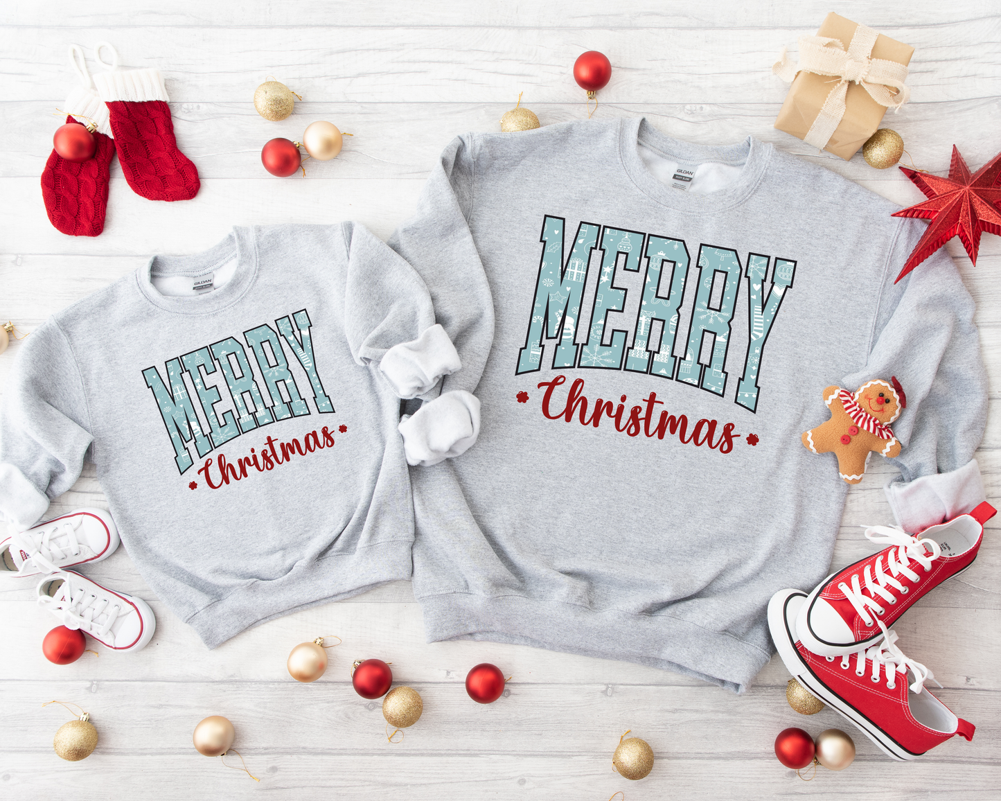 Mommy & Me Blue Merry Christmas Ash Sweatshirt