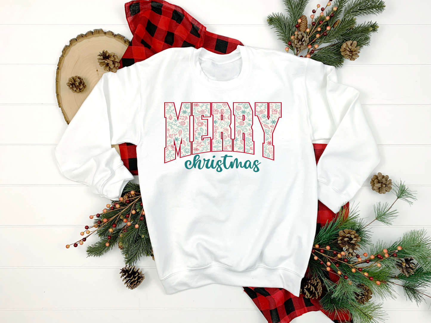 Merry Christmas Multiple Designs White Sweatshirt