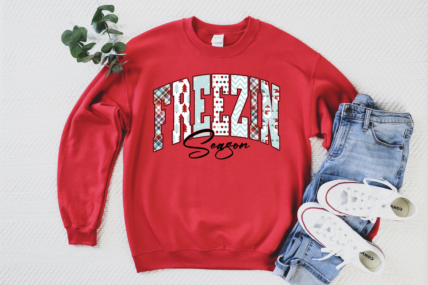 Multi Pattern Freezin Season Red Sweatshirt
