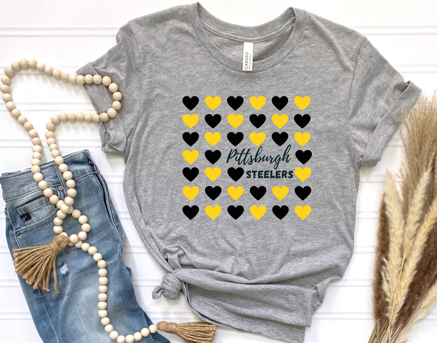 Multiple Heart Pittsburgh Steelers Sport Gray Tee