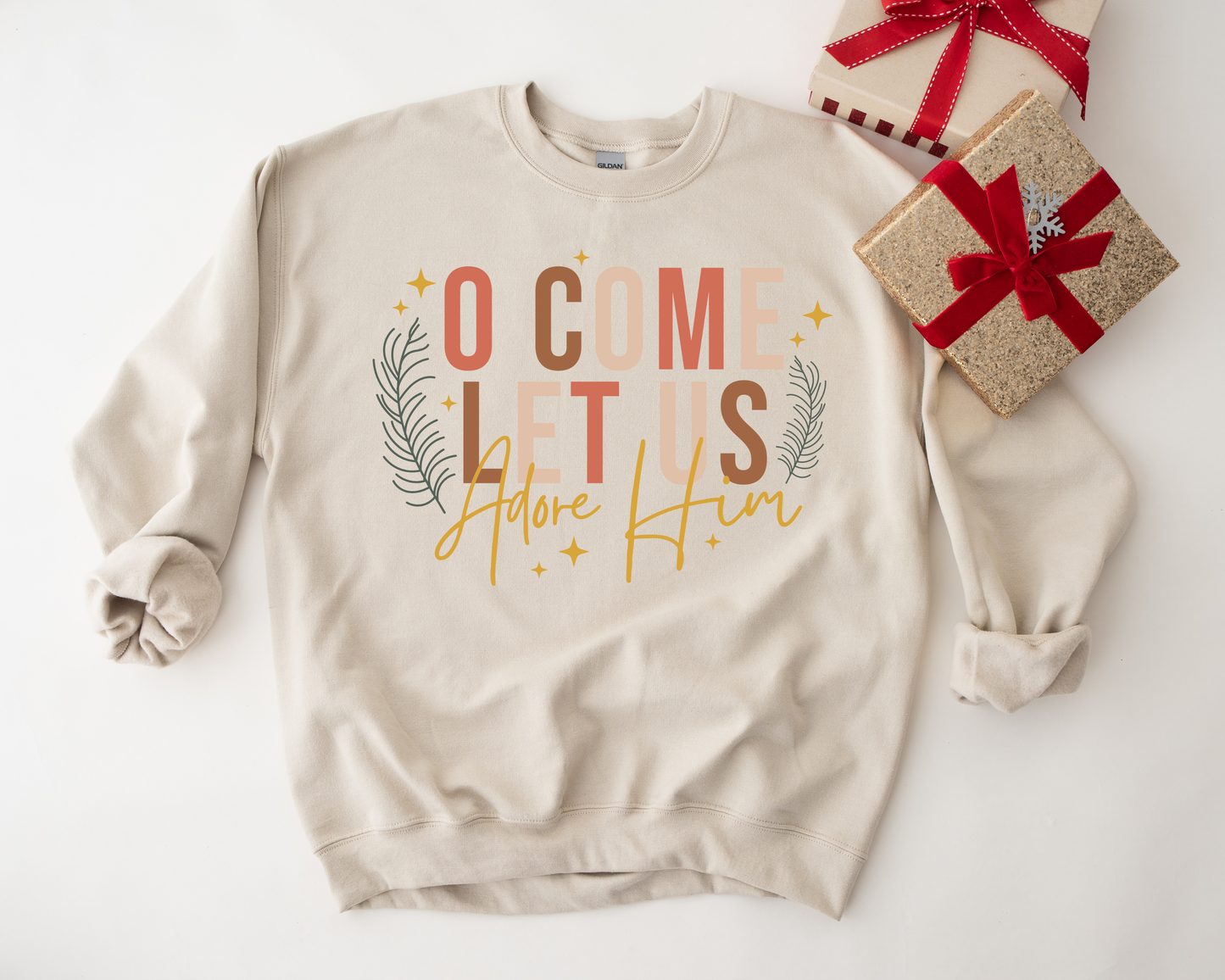 O Come Let Us Adore Him Sand Sweatshirt