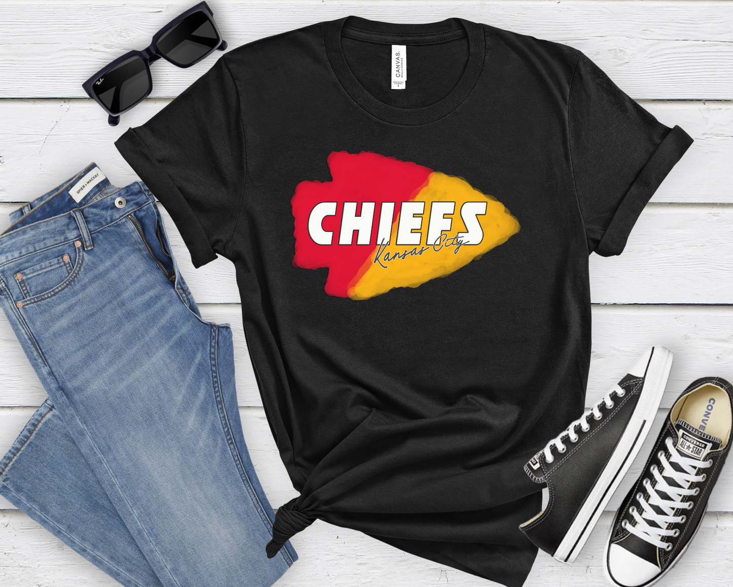 Red & Gold Arrowhead Chiefs Black Tee