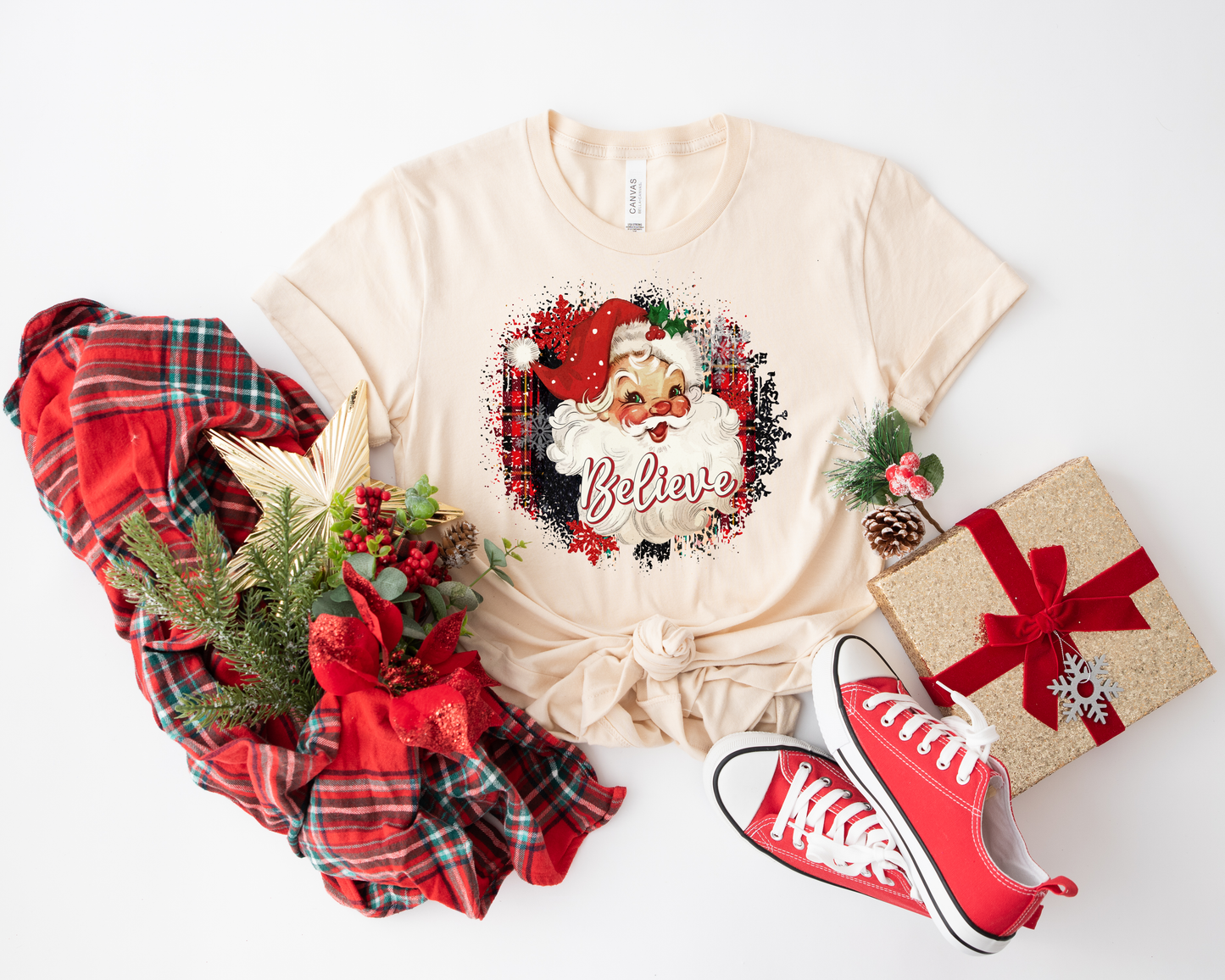 Retro Santa Believe Ivory Tee