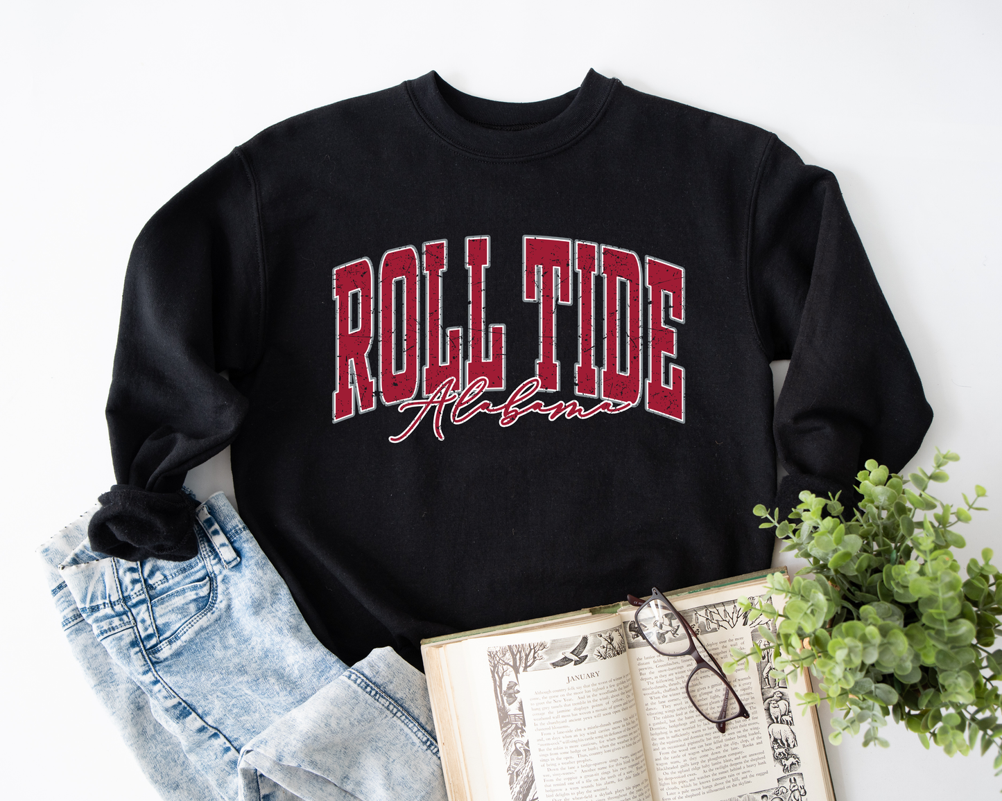 Distressed Roll Tide Alabama Black Sweatshirt
