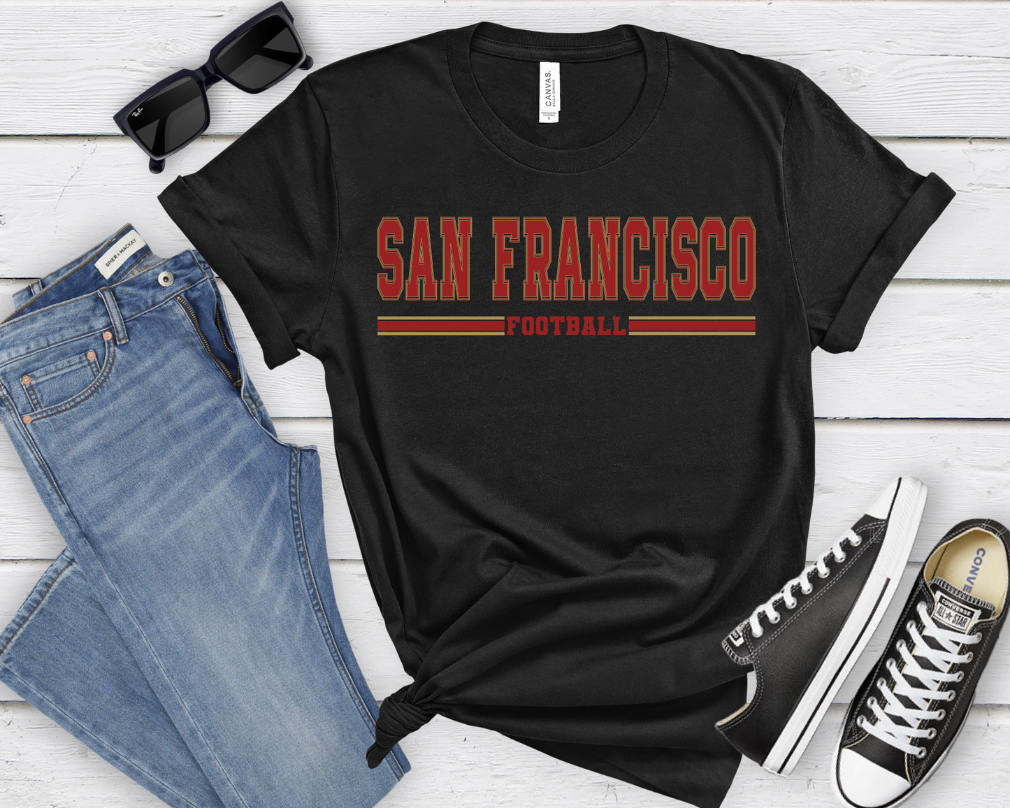 San Francisco Lined Football Black Tee