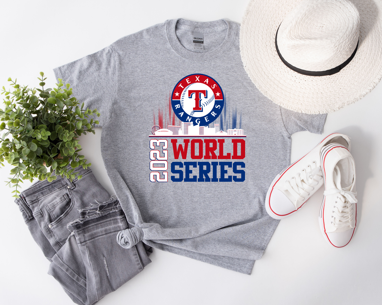 Texas Rangers Skyline 2023 World Series Sport Gray Tee