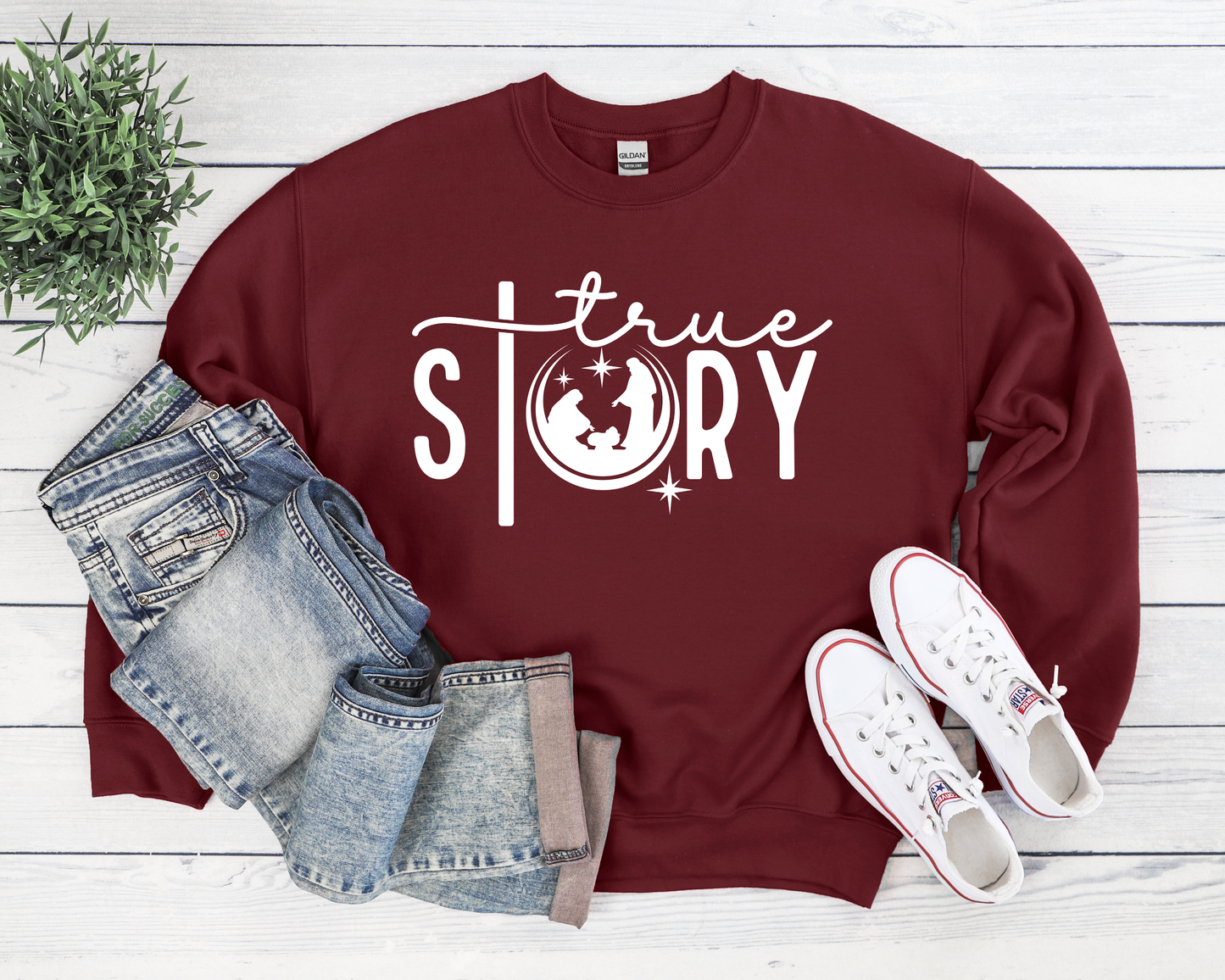 White True Story Maroon Sweatshirt