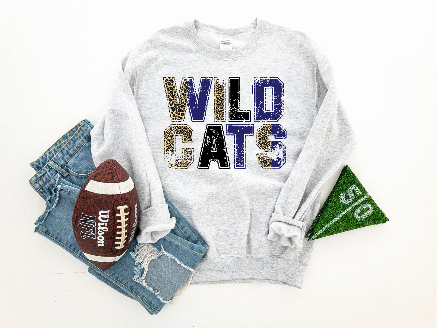 Wildcats Purple and Leopard Distressed Ash Sweatshirt