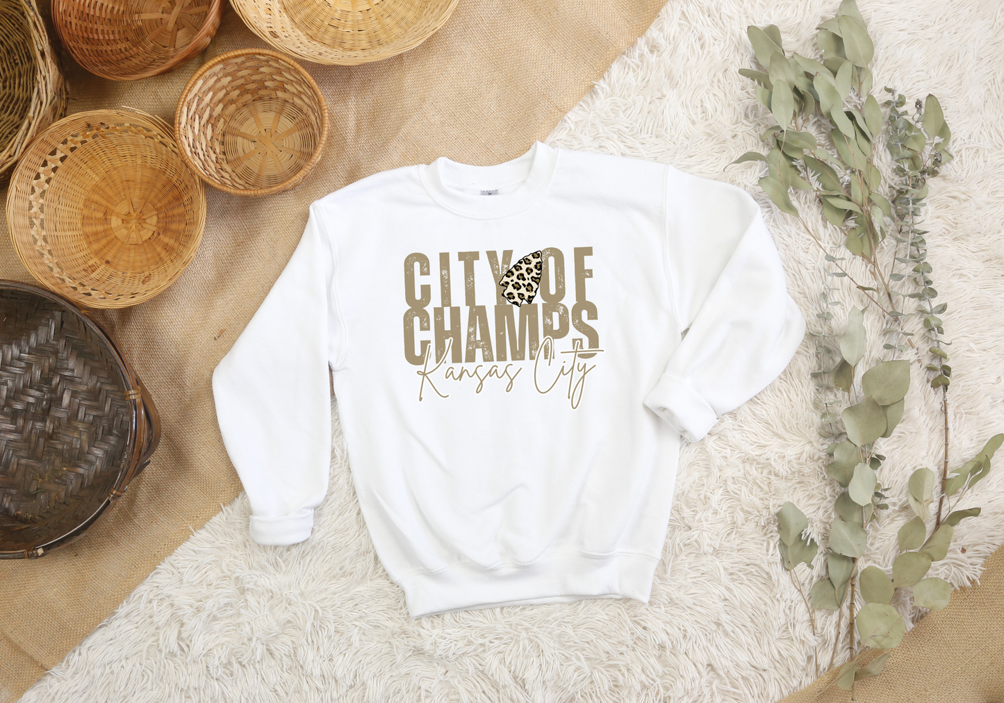 Youth Natural City Of Champs White Sweatshirt