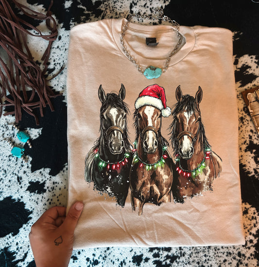 3 Christmas Horses Ivory Tee