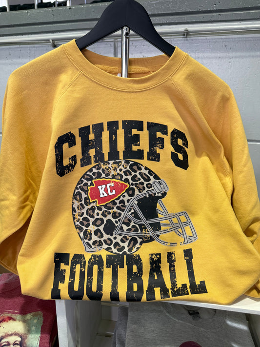 C H I E F S  Football Leopard Helmet Harvest Gold Sweatshirt