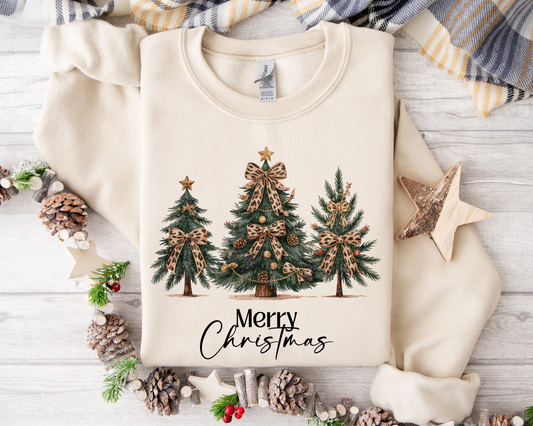 Leopard Decorated Trees Black Merry Christmas Sand Sweatshirt