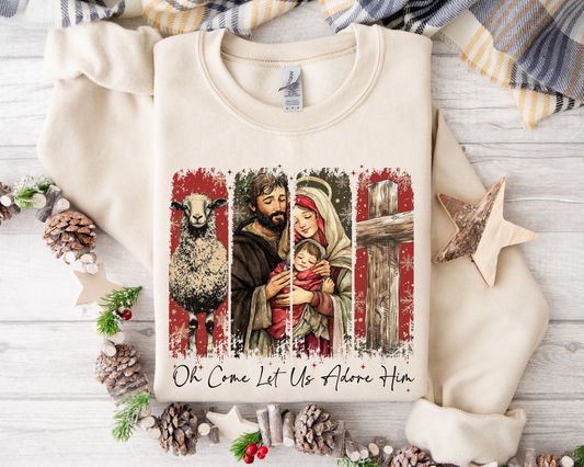 Oh Come Let Us Adore Him Sand Sweatshirt