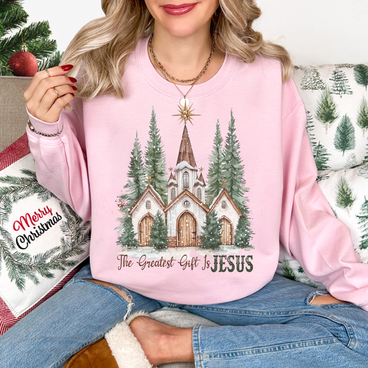 The Greatest Gift Is Jesus Light Pink Sweatshirt