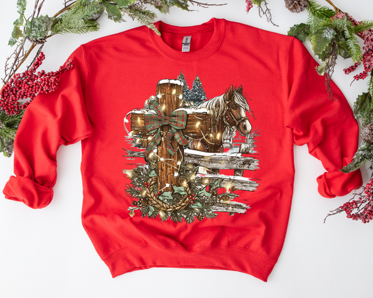 Western Horse and Cross Red Sweatshirt