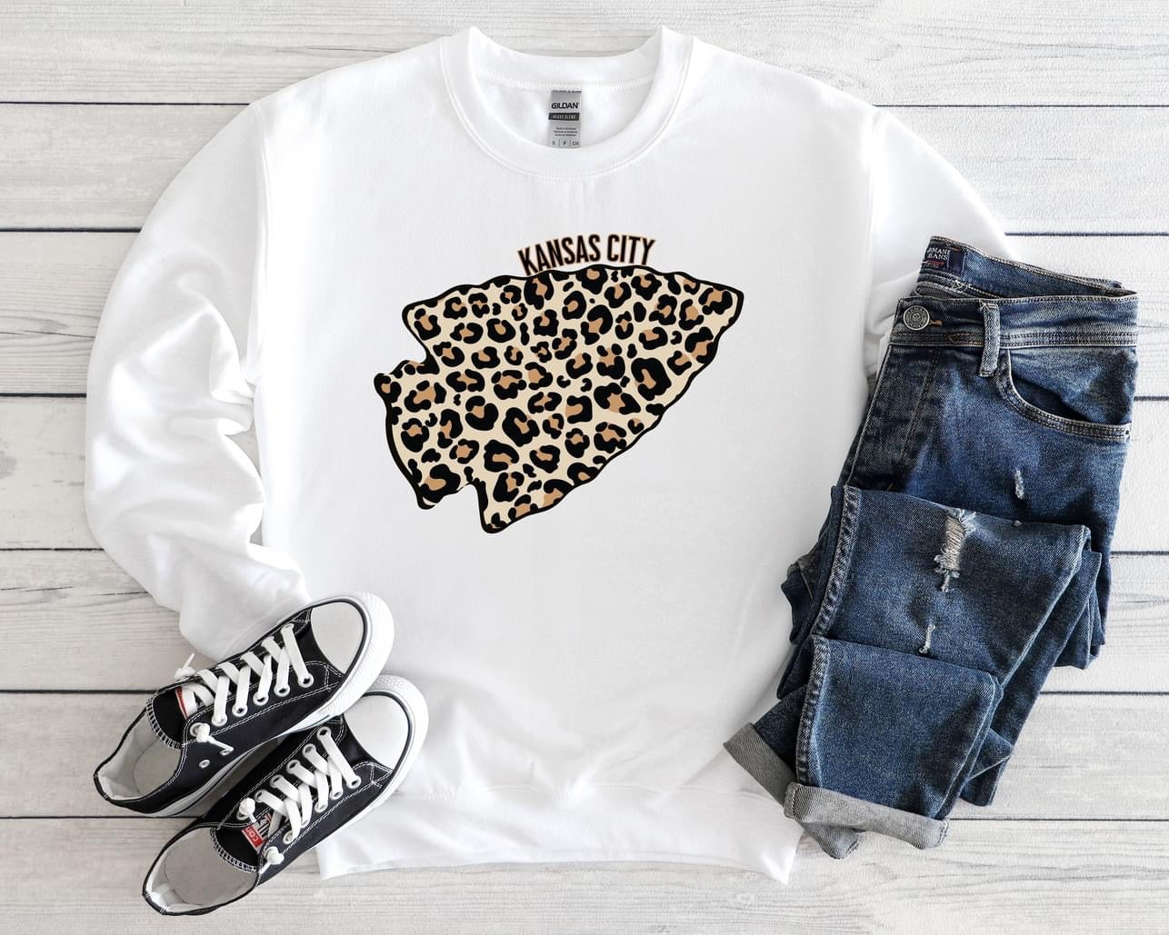 Brown leopard arrowhead Kansas City White Sweatshirt