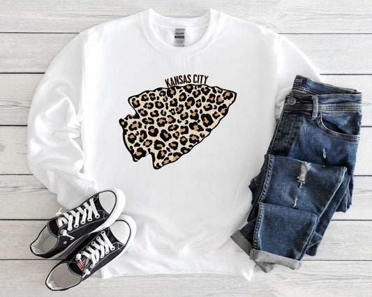 Brown leopard arrowhead Kansas City White Sweatshirt