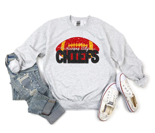 Faux Sequin Football Black Chiefs Ash Sweatshirt
