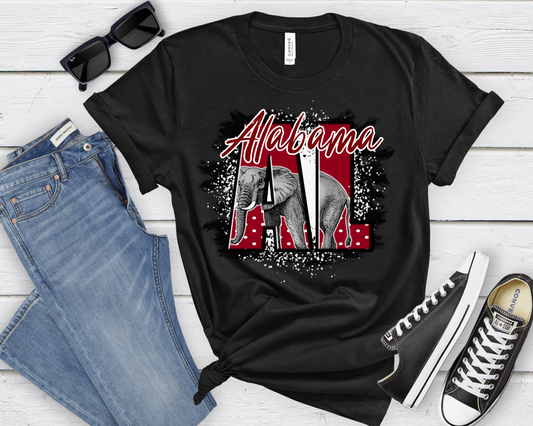 AL Alabama with elephant mascot black tee