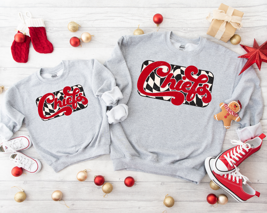 Adult & Child Retro Chiefs Checkered Ash Sweatshirt $24.95 - $32.95
