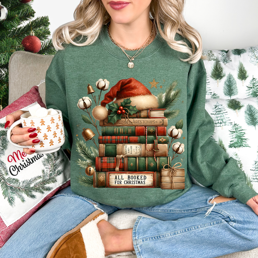 All Booked For Christmas Dark Heather Green Sweatshirt